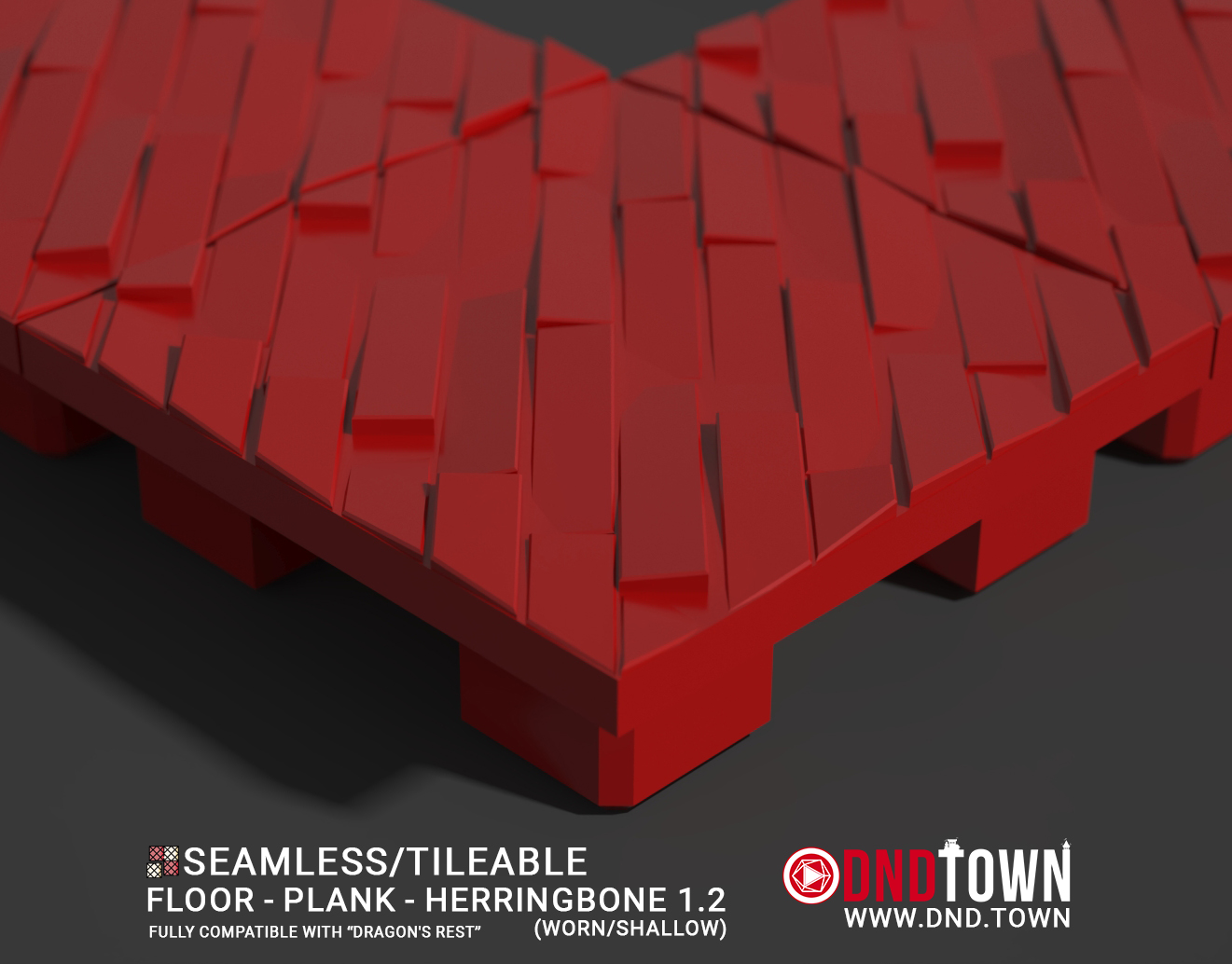 Floor - Plank - Herringbone 01.2 (WORN/SHALLOW) - 3D Modular Dungeon Tile - DnD Town Minis (www.dnd.town)